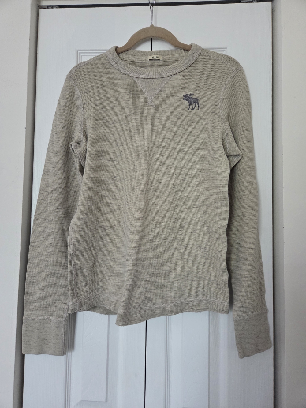 Abercrombie & Fitch Beige Waffle-Knit Fitted Muscle Crewneck